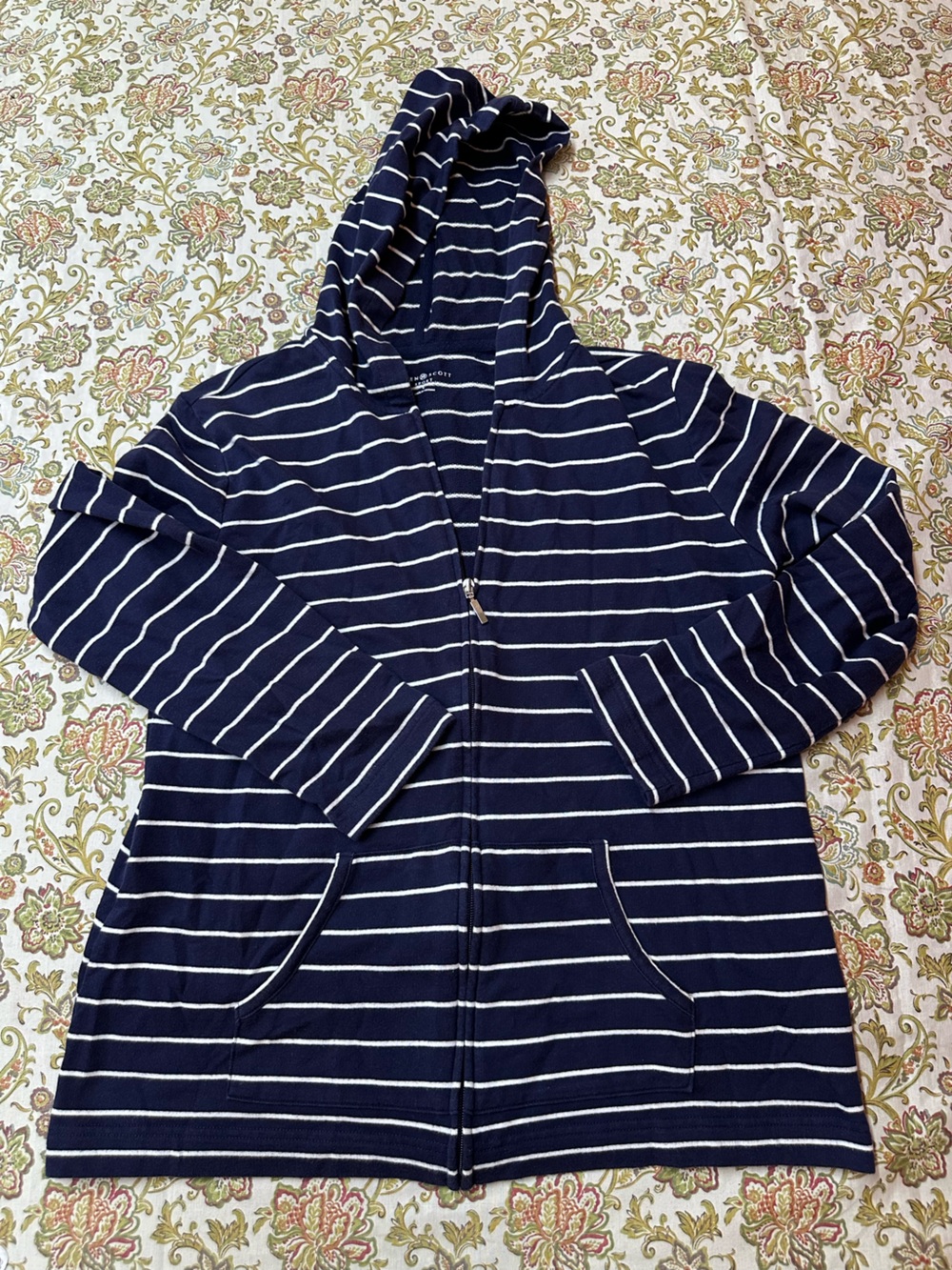 Karen Scott Navy and White Striped Zip Hoodie